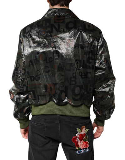 Dolce & Gabbana Grüne DG Logo Print Bomberjacke mit durchgehendem Reißverschluss