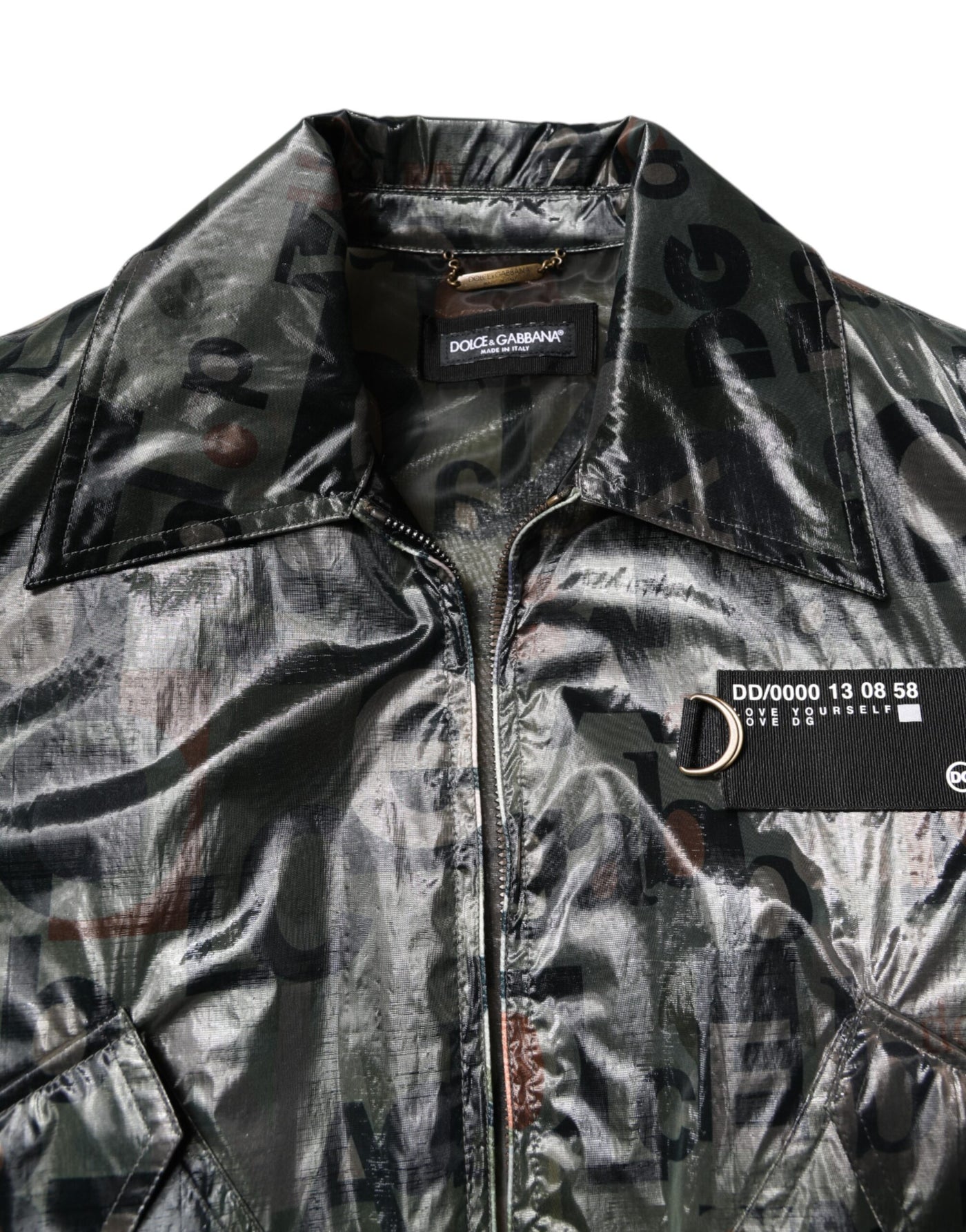 Dolce & Gabbana Grüne DG Logo Print Bomberjacke mit durchgehendem Reißverschluss