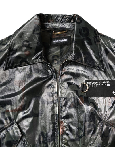 Dolce & Gabbana Grüne DG Logo Print Bomberjacke mit durchgehendem Reißverschluss