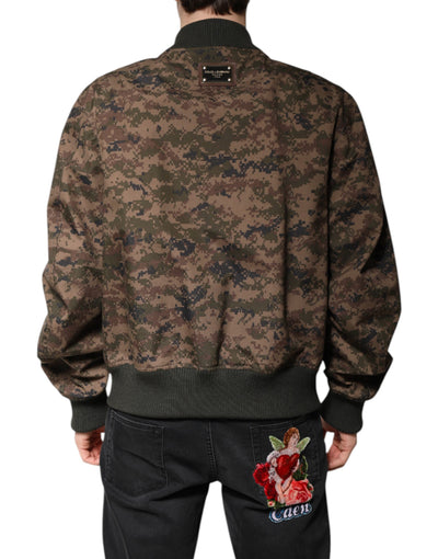 Dolce & Gabbana Braune Camouflage Bomberjacke mit durchgehendem Reißverschluss