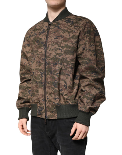 Dolce & Gabbana Braune Camouflage Bomberjacke mit durchgehendem Reißverschluss