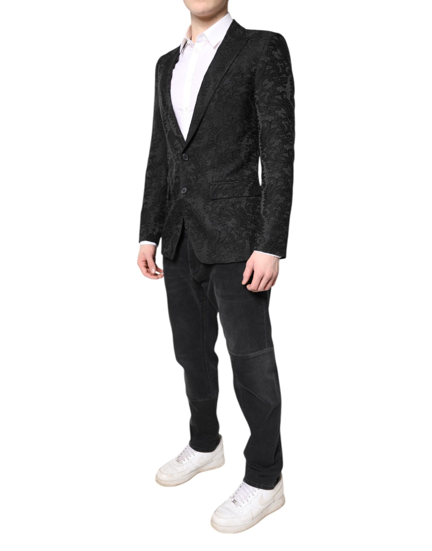 Dolce & Gabbana Schwarzer geblümter Jacquard-Mantel Jacke Blazer