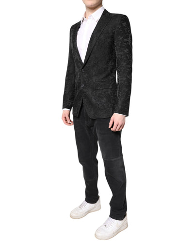 Dolce & Gabbana Schwarzer geblümter Jacquard-Mantel Jacke Blazer