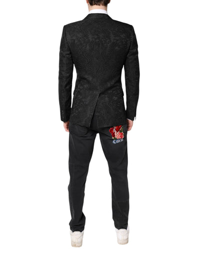 Dolce & Gabbana Schwarzer geblümter Jacquard-Mantel Jacke Blazer