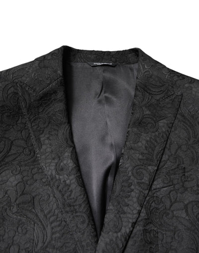 Dolce & Gabbana Schwarzer geblümter Jacquard-Mantel Jacke Blazer