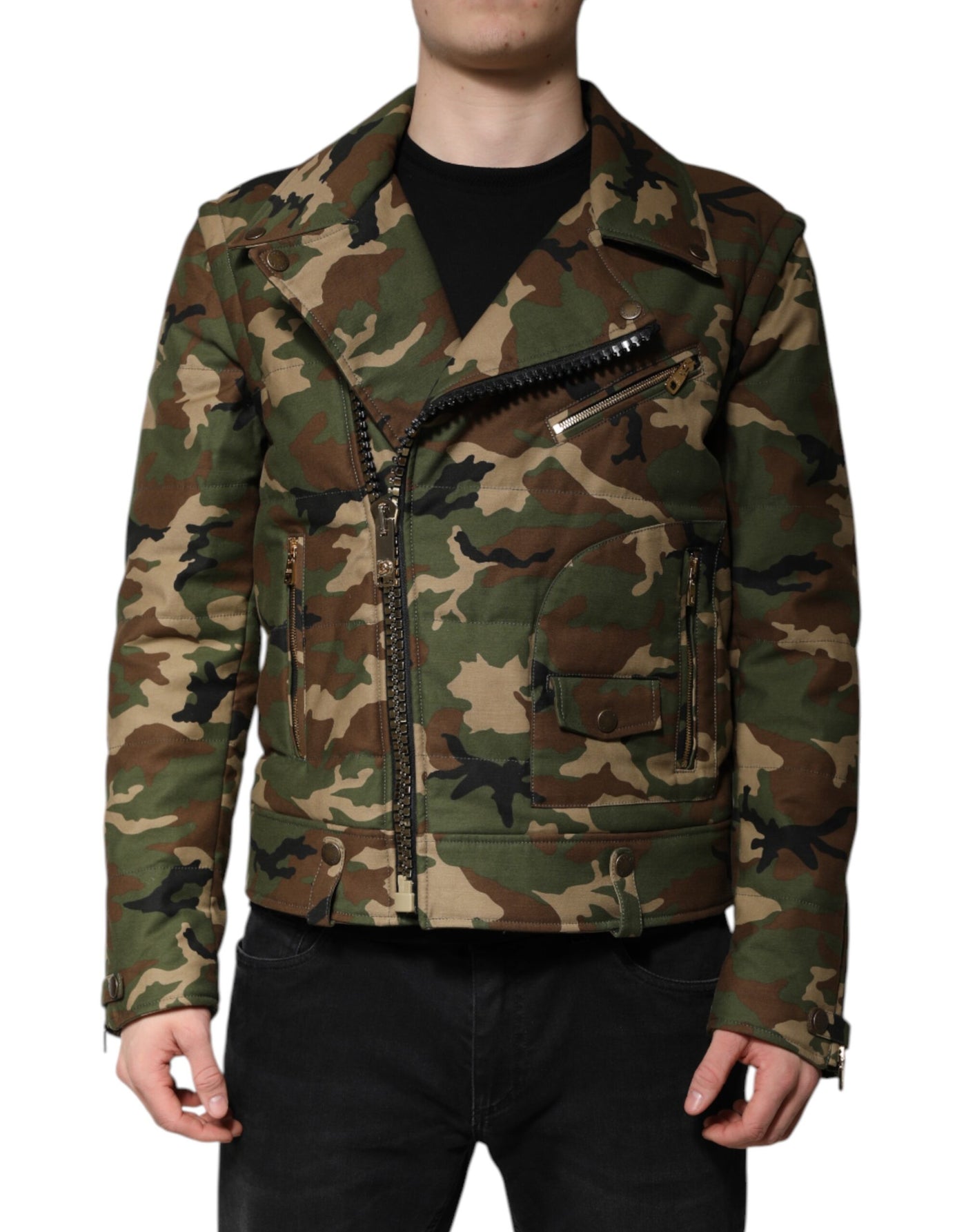 Dolce & Gabbana Mehrfarbig getarnte Nylon-Biker-Jacke