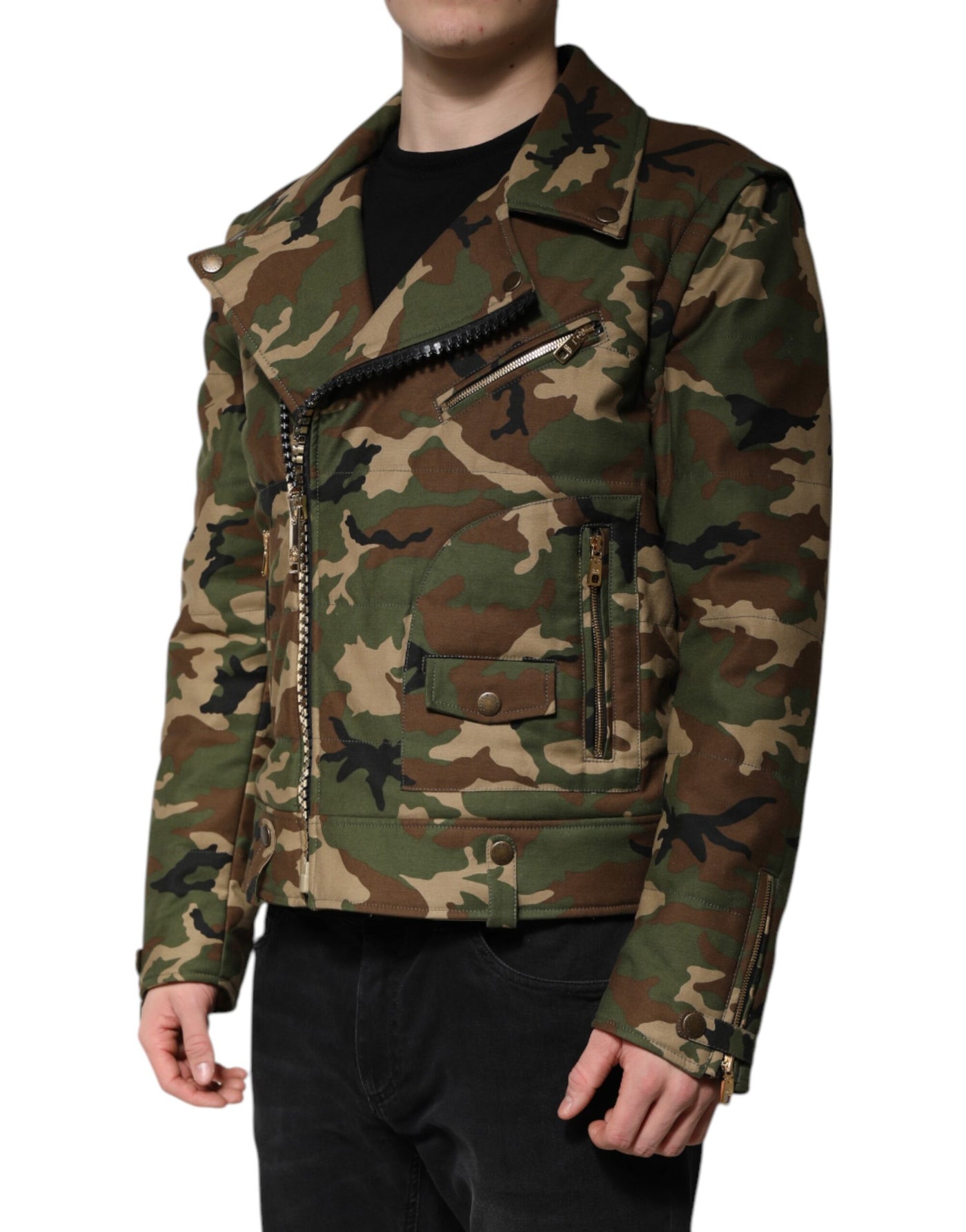 Dolce & Gabbana Mehrfarbig getarnte Nylon-Biker-Jacke