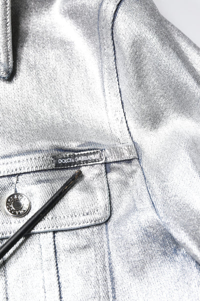Dolce & Gabbana Silberne Denim-Biker-Jacke mit Knopfleiste aus Baumwolle