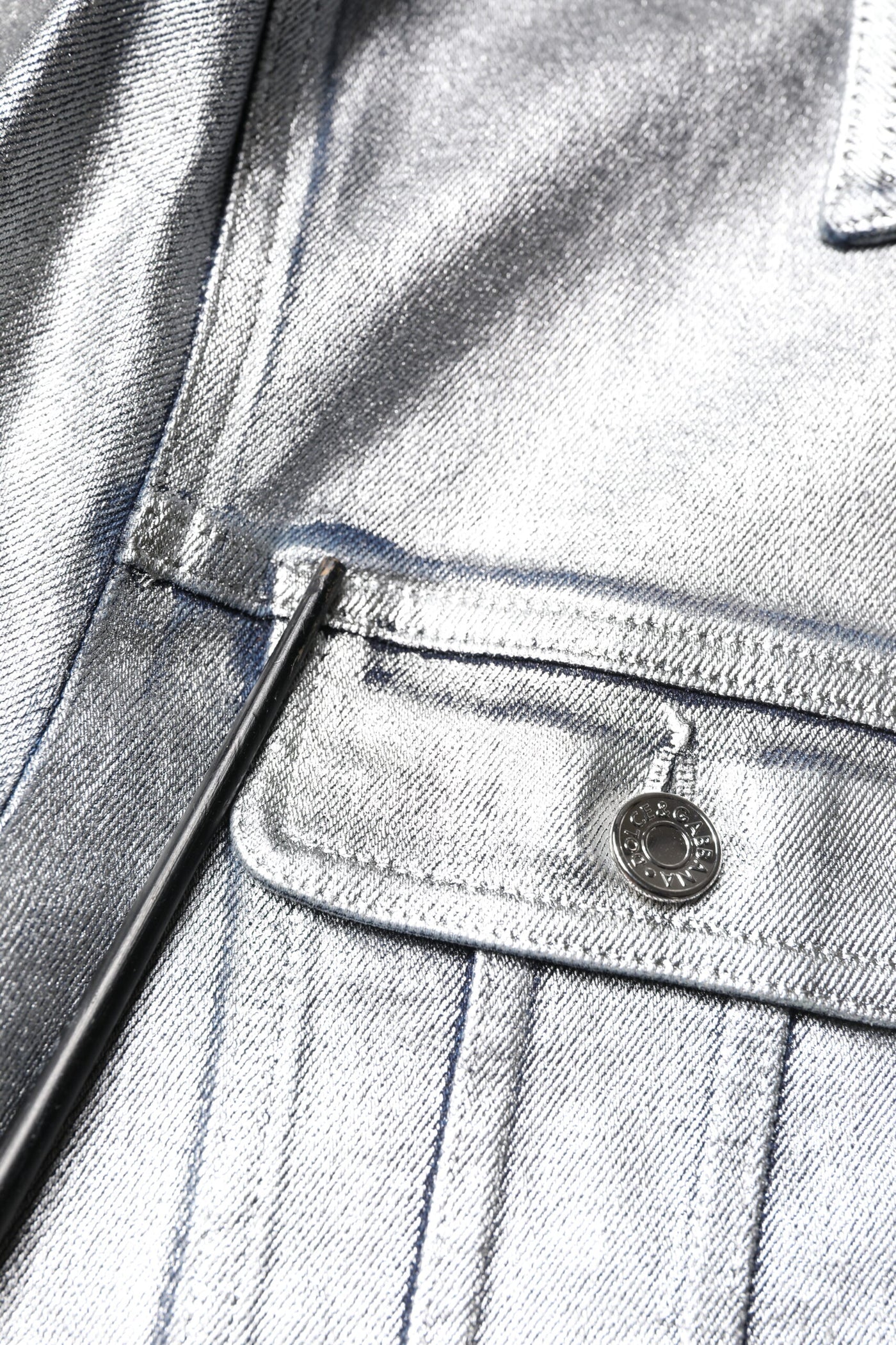 Dolce & Gabbana Silberne Denim-Biker-Jacke mit Knopfleiste aus Baumwolle