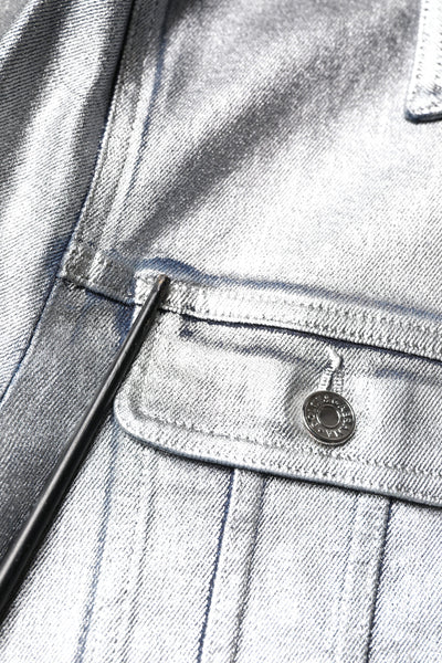 Dolce & Gabbana Silberne Denim-Biker-Jacke mit Knopfleiste aus Baumwolle