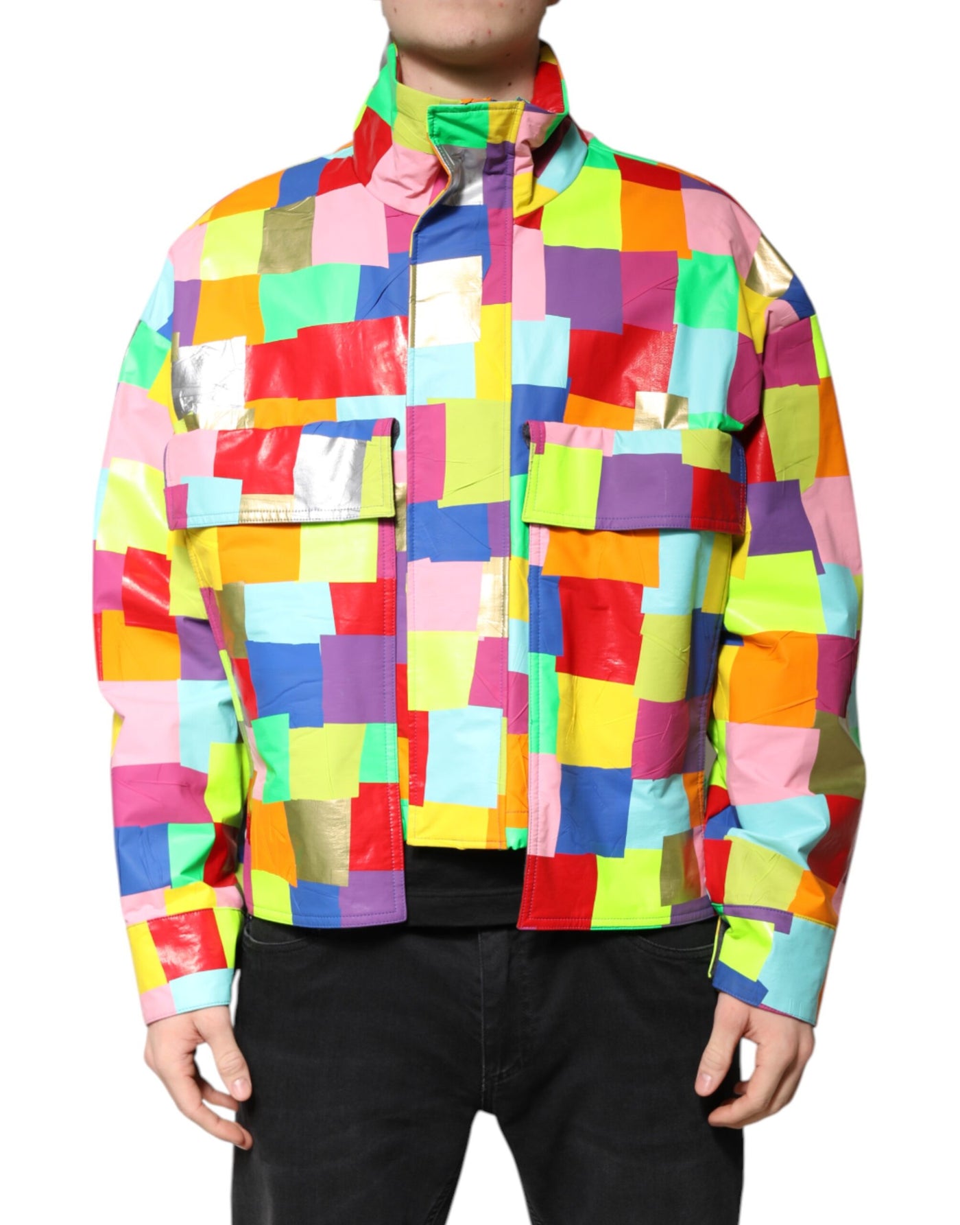 Dolce & Gabbana Multicolor Baumwolle Full Zip Männer Biker Jacke