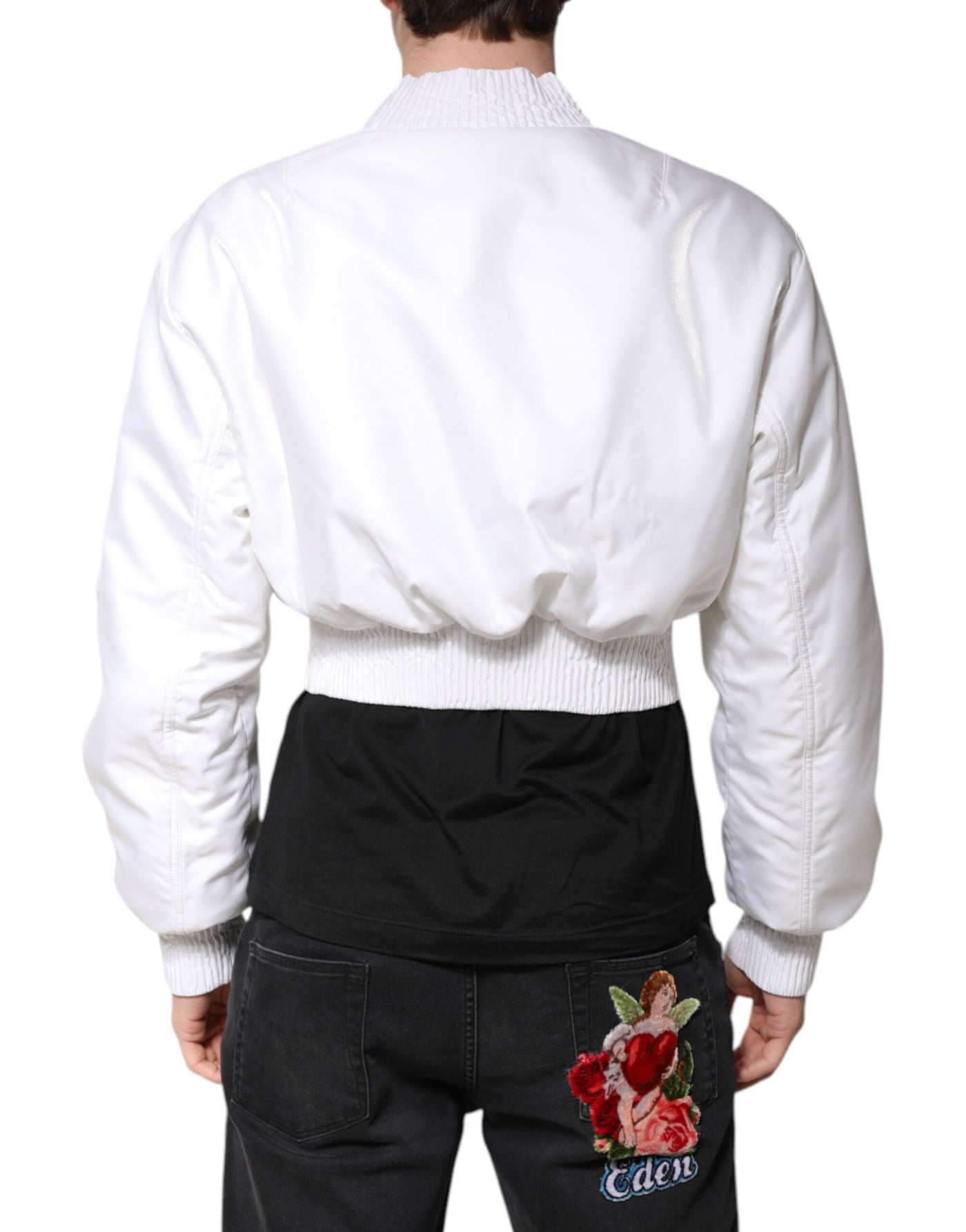 Dolce & Gabbana Weiße Bomberjacke mit durchgehendem Reißverschluss aus Nylon