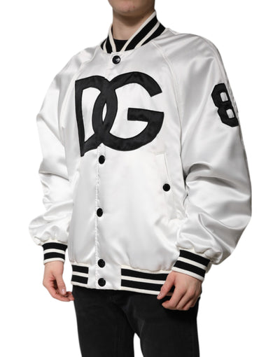 Dolce & Gabbana Weiße DG Logo Polyester Jersey Bomberjacke