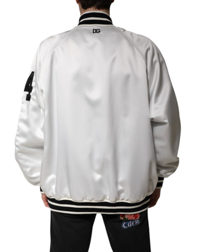 Dolce & Gabbana Weiße DG Logo Polyester Jersey Bomberjacke