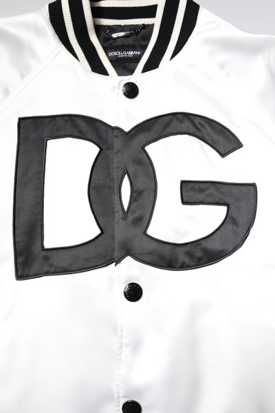 Dolce & Gabbana Weiße DG Logo Polyester Jersey Bomberjacke