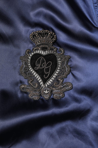 Dolce & Gabbana Blaue Nylon DG Crown Bomberjacke mit durchgehendem Reißverschluss