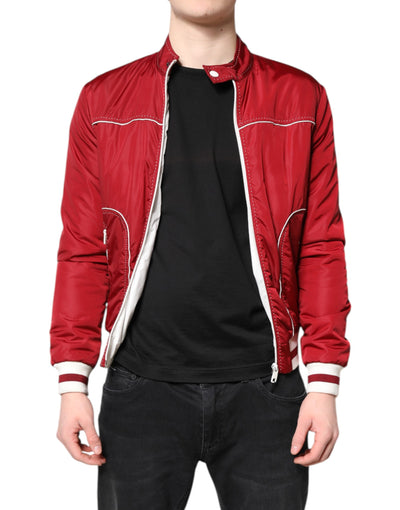 Dolce & Gabbana Rot Weiß Nylon Full Zip Männer Bomber Jacke