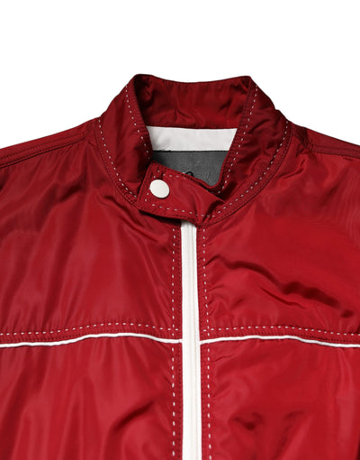 Dolce & Gabbana Rot Weiß Nylon Full Zip Männer Bomber Jacke