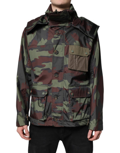 Dolce & Gabbana Multicolor Camouflage Jacke mit Kapuze und Knöpfen