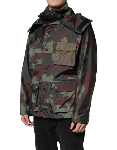 Dolce & Gabbana Multicolor Camouflage Jacke mit Kapuze und Knöpfen