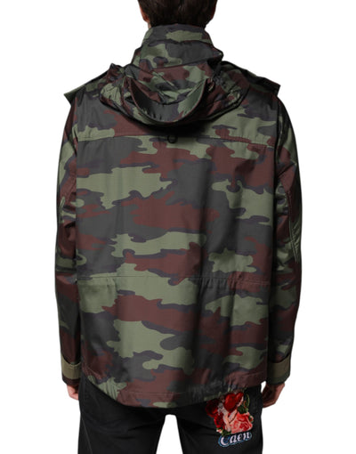 Dolce & Gabbana Multicolor Camouflage Jacke mit Kapuze und Knöpfen