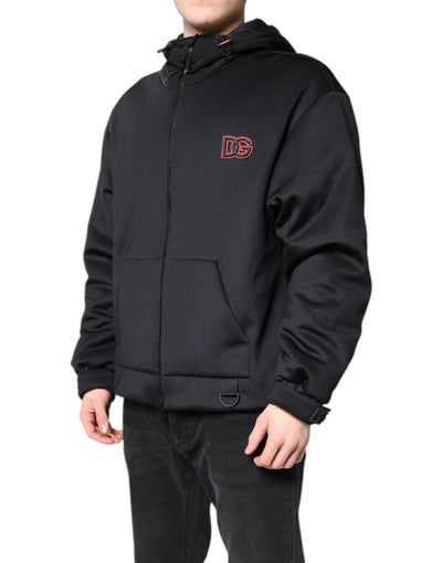 Dolce & Gabbana Schwarze Polyester DG Jacke mit Kapuze und durchgehendem Reißverschluss