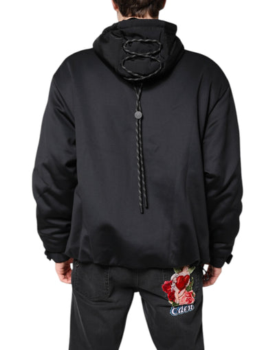 Dolce & Gabbana Schwarze Polyester DG Jacke mit Kapuze und durchgehendem Reißverschluss