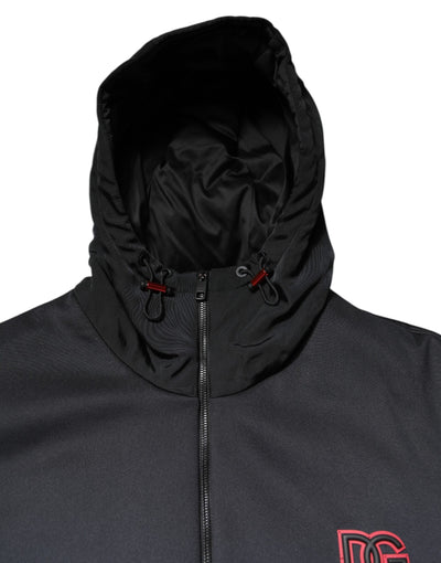 Dolce & Gabbana Schwarze Polyester DG Jacke mit Kapuze und durchgehendem Reißverschluss
