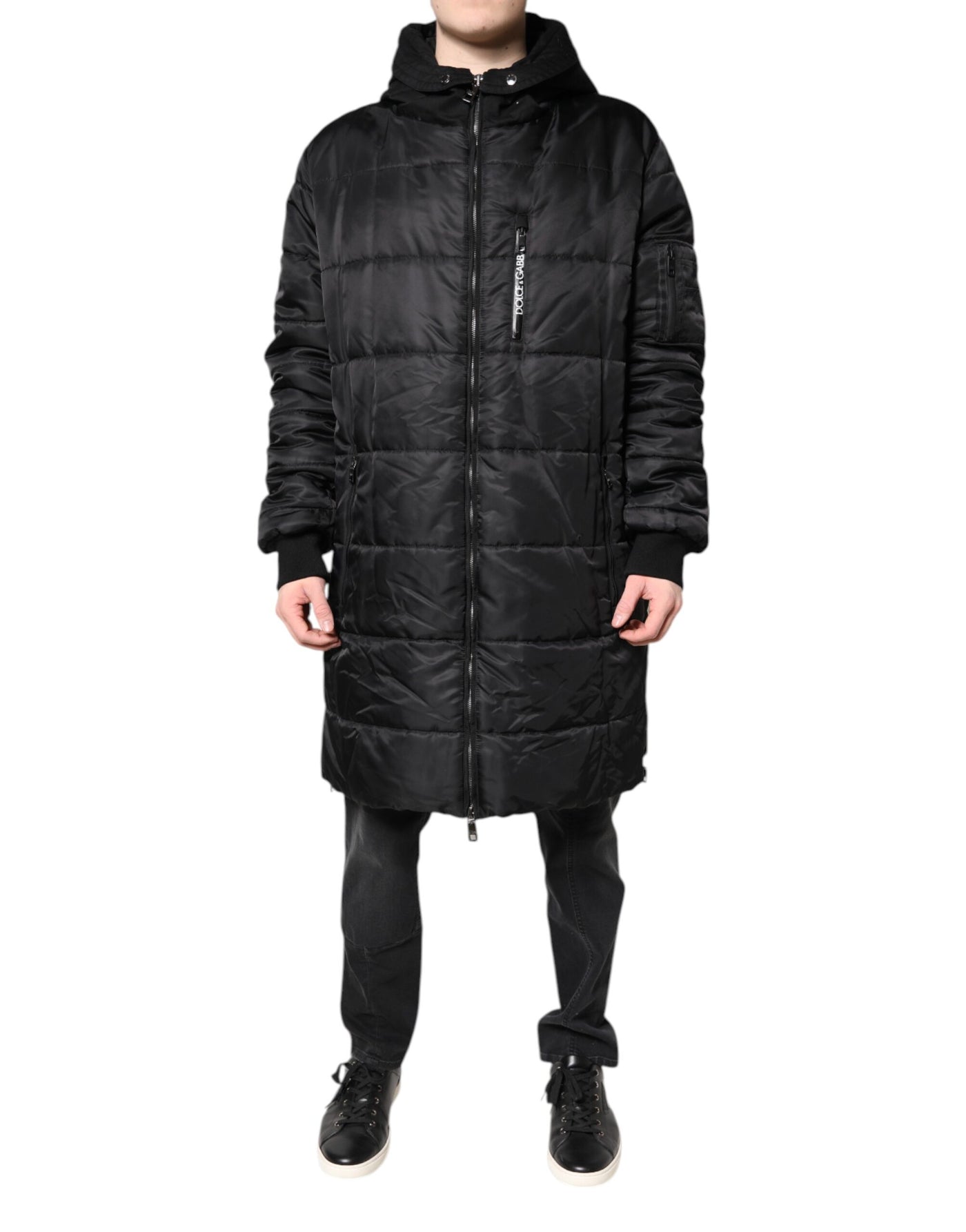 Dolce & Gabbana Schwarzer Kapuzen-Parka-Mantel Winterjacke