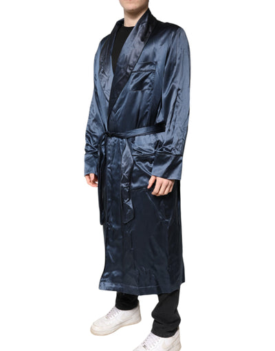 Dolce & Gabbana Blau Solide Seide Männer Wrap Robe Mantel Jacke