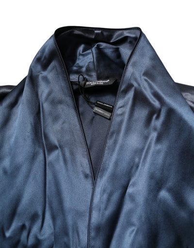 Dolce & Gabbana Blau Solide Seide Männer Wrap Robe Mantel Jacke