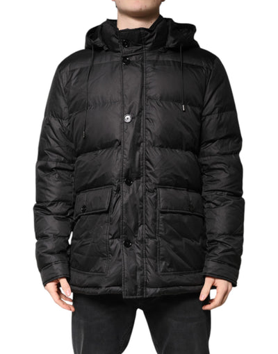 Dolce & Gabbana Schwarzer Kapuzen-Parka-Mantel Winterjacke