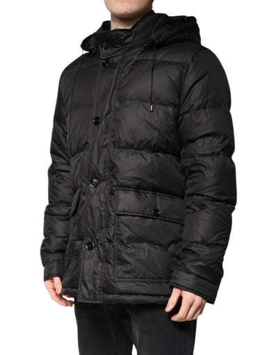 Dolce & Gabbana Schwarzer Kapuzen-Parka-Mantel Winterjacke