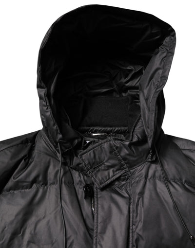 Dolce & Gabbana Schwarzer Kapuzen-Parka-Mantel Winterjacke