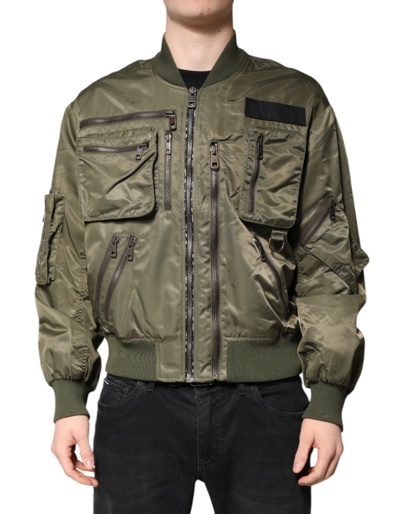 Dolce & Gabbana Grüne Nylon Bomberjacke mit Reißverschluss für Männer