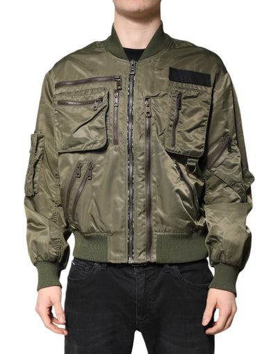 Dolce & Gabbana Grüne Nylon Bomberjacke mit Reißverschluss für Männer