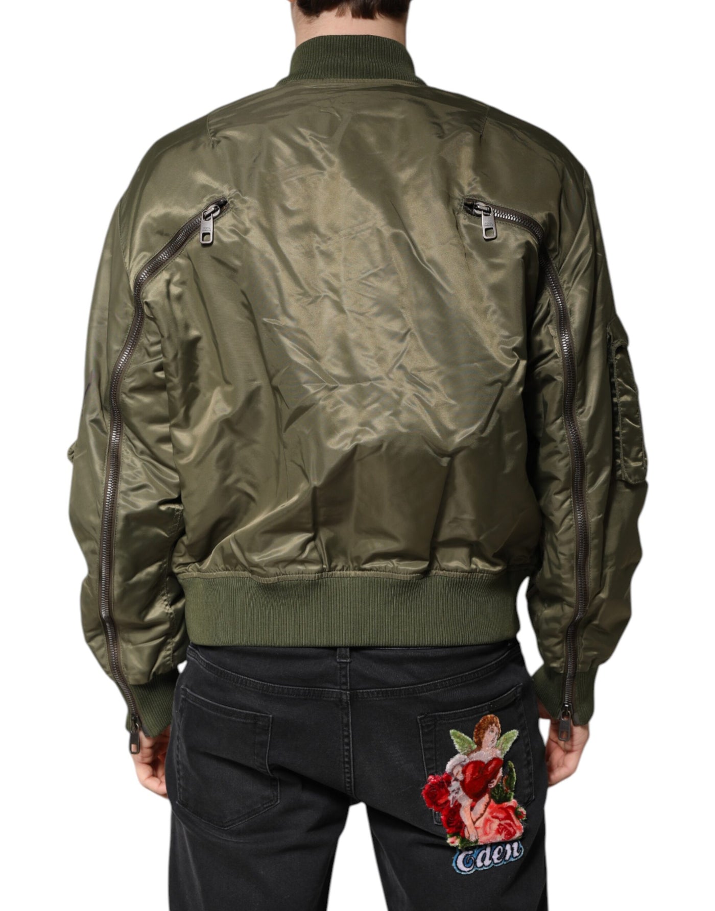Dolce & Gabbana Grüne Nylon Bomberjacke mit Reißverschluss für Männer