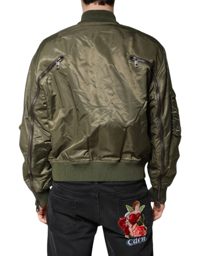 Dolce & Gabbana Grüne Nylon Bomberjacke mit Reißverschluss für Männer