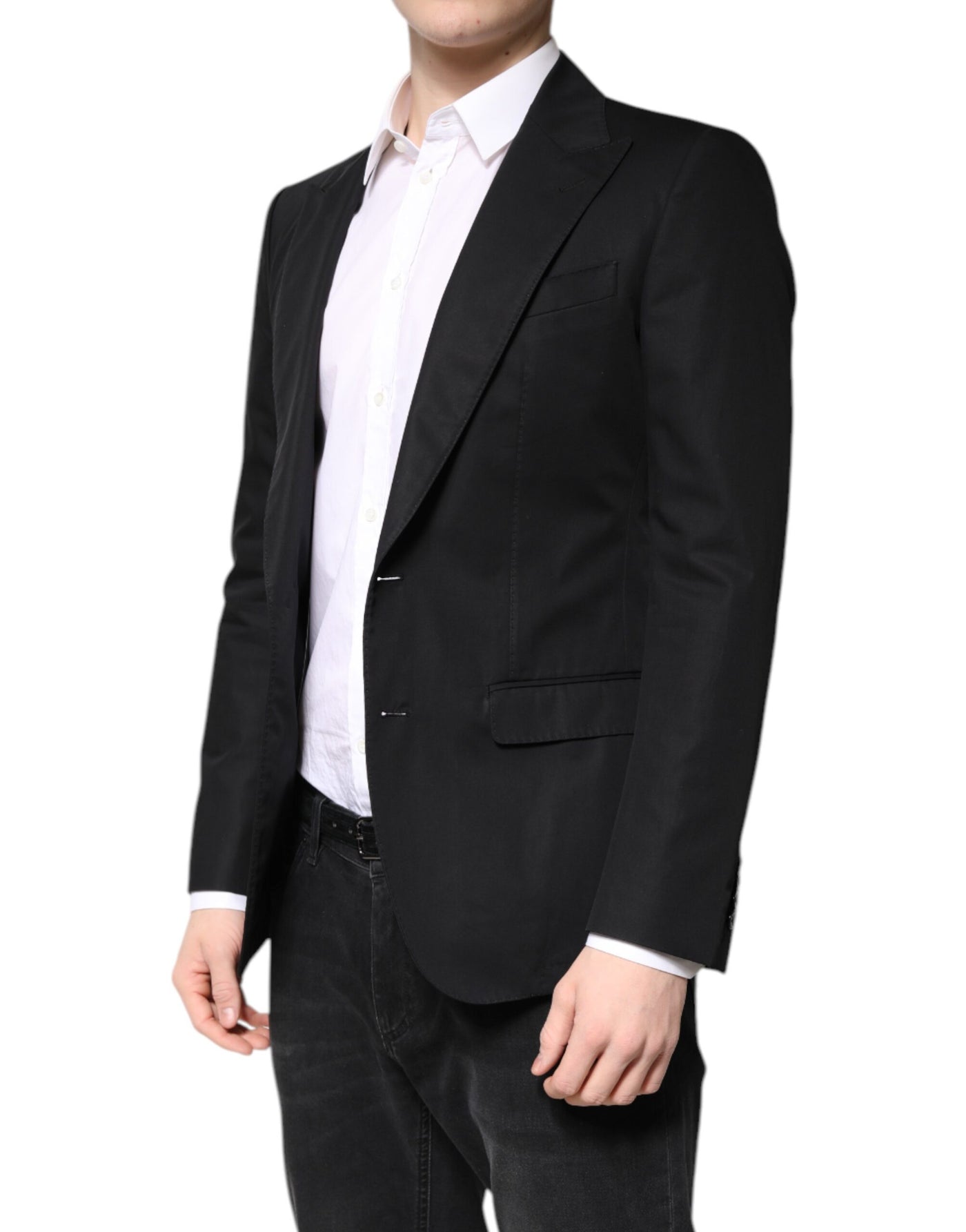 Dolce & Gabbana Schwarzer Baumwollmantel einreihig Männer Blazer