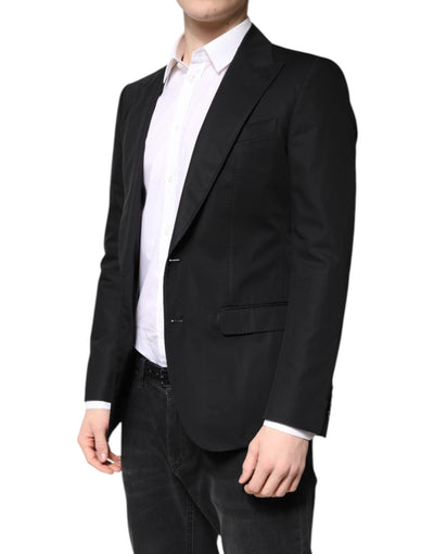 Dolce & Gabbana Schwarzer Baumwollmantel einreihig Männer Blazer