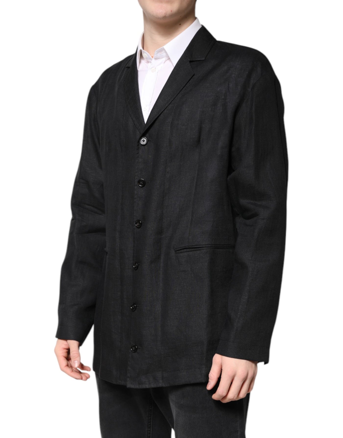 Dolce & Gabbana Schwarzer Leinenmantel einreihig Männer Blazer