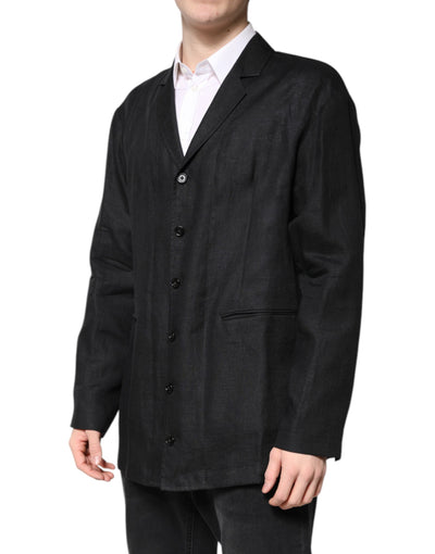 Dolce & Gabbana Schwarzer Leinenmantel einreihig Männer Blazer