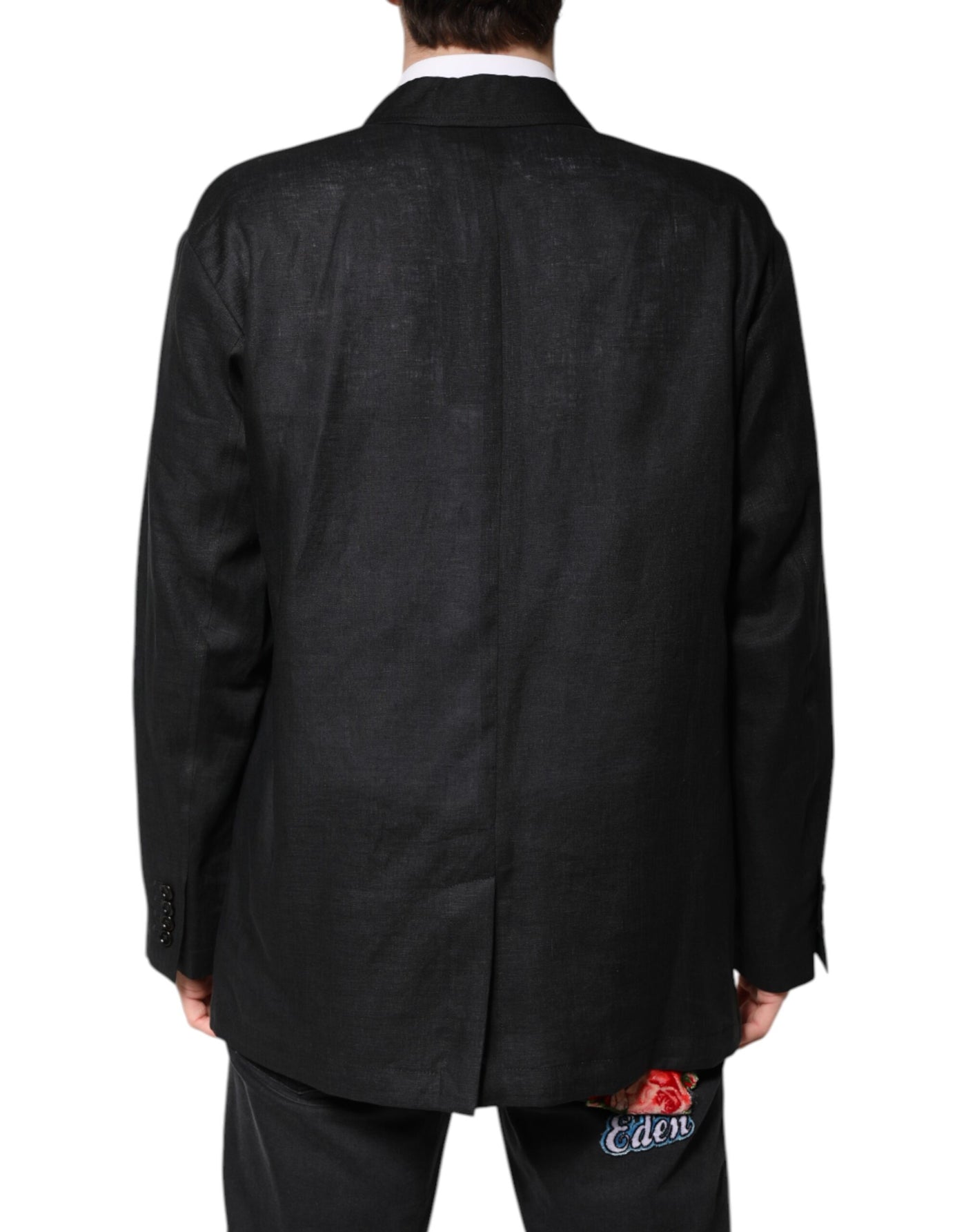 Dolce & Gabbana Schwarzer Leinenmantel einreihig Männer Blazer