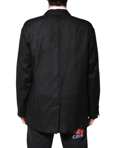 Dolce & Gabbana Schwarzer Leinenmantel einreihig Männer Blazer