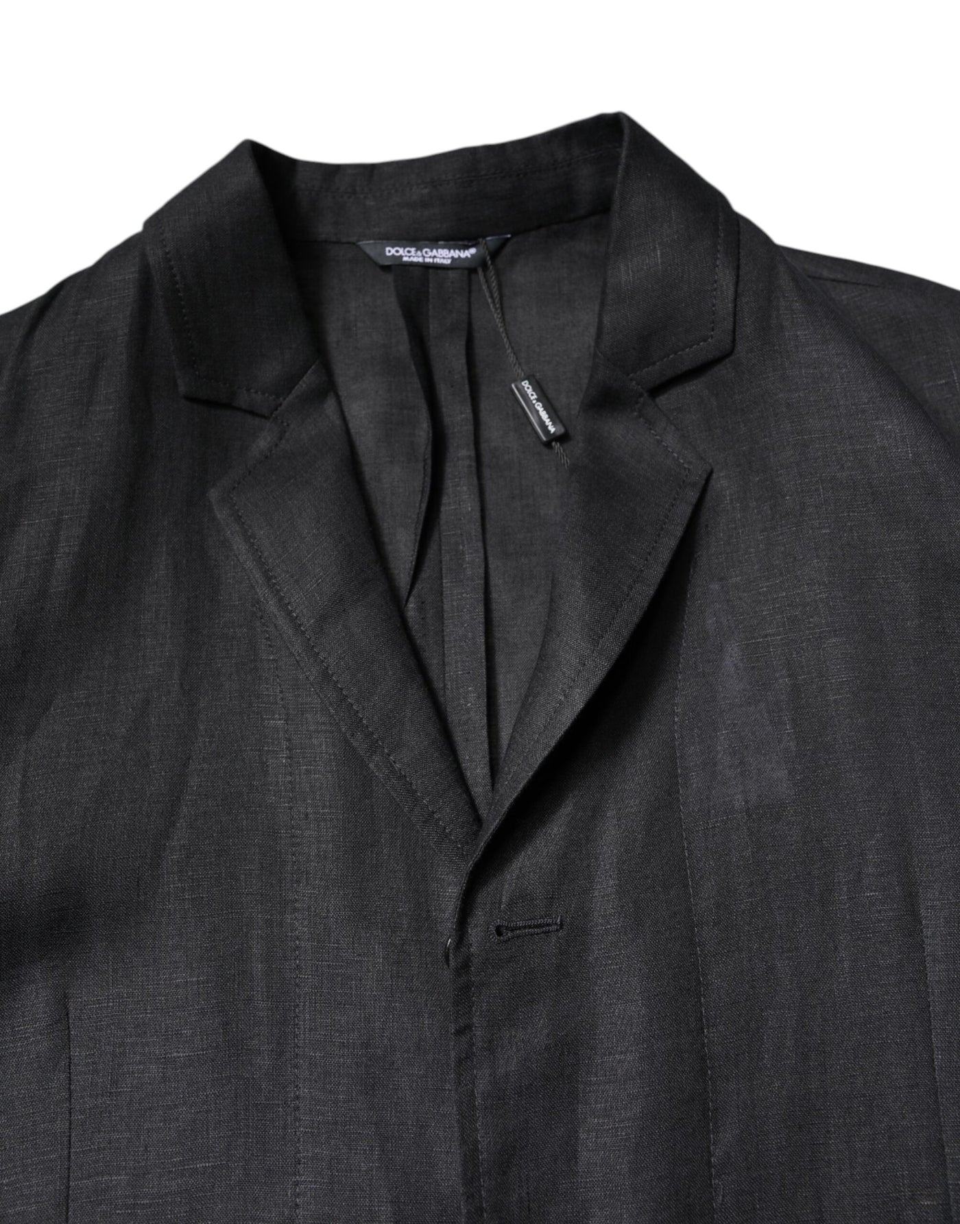 Dolce & Gabbana Schwarzer Leinenmantel einreihig Männer Blazer