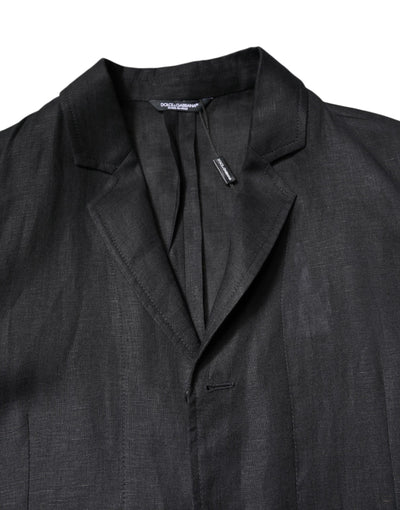 Dolce & Gabbana Schwarzer Leinenmantel einreihig Männer Blazer