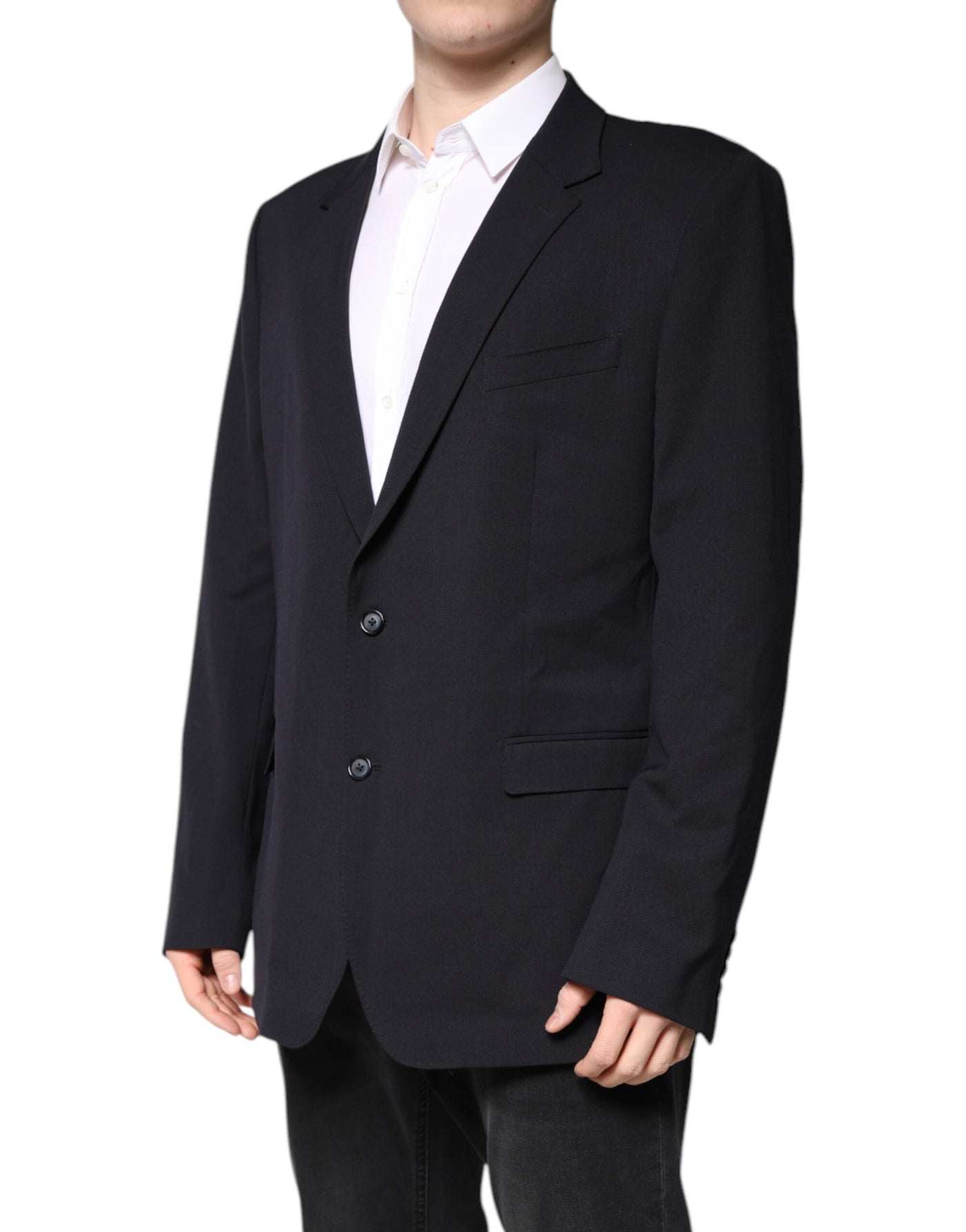 Dolce & Gabbana Dunkelblauer einreihiger Wollmantel Blazer