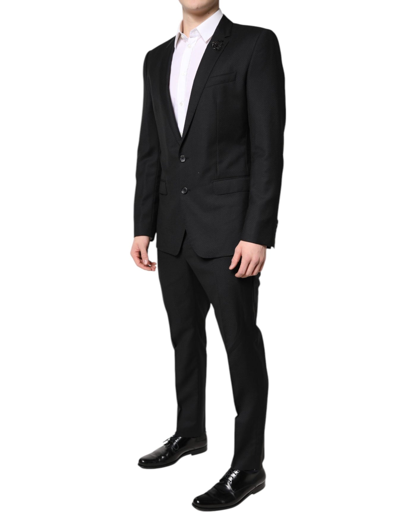 Dolce & Gabbana Schwarzer einreihiger 2-teiliger Anzug aus Wolle