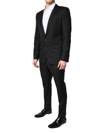Dolce & Gabbana Schwarzer einreihiger 2-teiliger Anzug aus Wolle