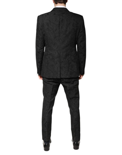 Dolce & Gabbana Schwarzer Polyester-Jacquard-Anzug mit Blumenmuster, 2 Teile